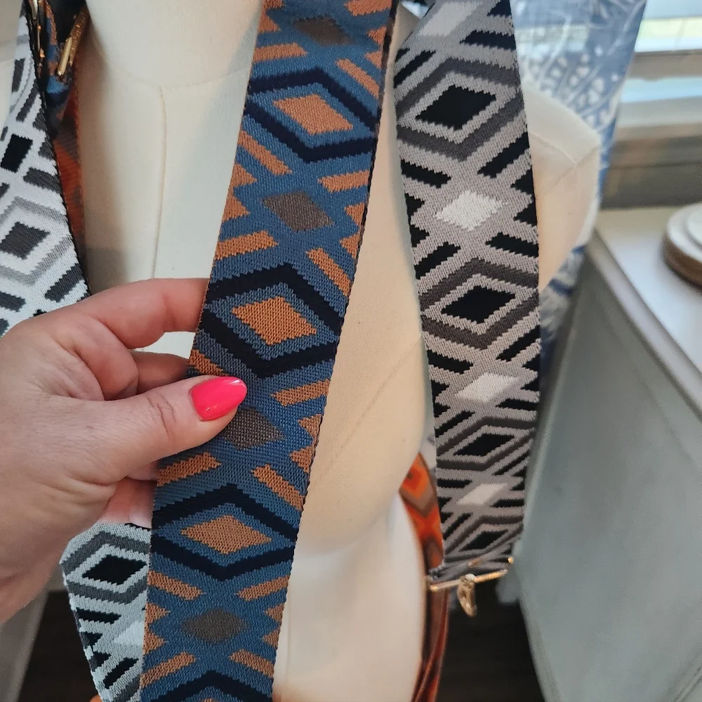 Pom Pom London Orange Crossbody Bag with Patterned Strap - Picture 8 of 9